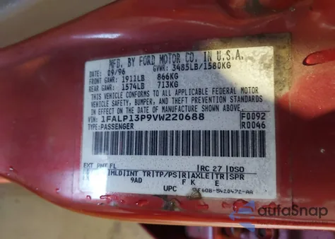 1997 Ford Escort Lx from USA, damaged, VIN 1FALP13P9VW220688